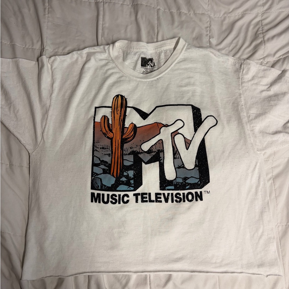 MTV White and Black Cactus Graphic Tee